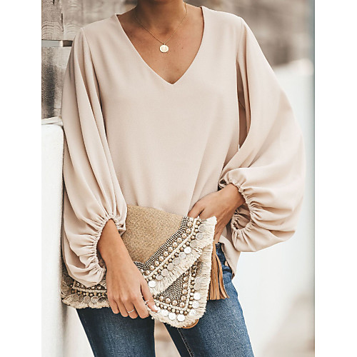 Women's Blouse Shirt Solid Colored Long Sleeve V Neck Tops Basic Top Black Blue Beige
Women's Blouse Shirt Solid Colored Long Sleeve V Neck Tops Basic Top Black Blue Beige