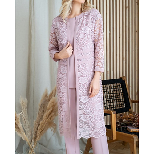 Two Piece Pantsuit / Jumpsuit Mother of the Bride Dress Elegant Jewel Neck Floor Length Chiffon Lace Long Sleeve with Appliques 2021
Two Piece Pantsuit / Jumpsuit Mother of the Bride Dress Elegant Jewel Neck Floor Length Chiffon Lace Long Sleeve with Appliques 2021