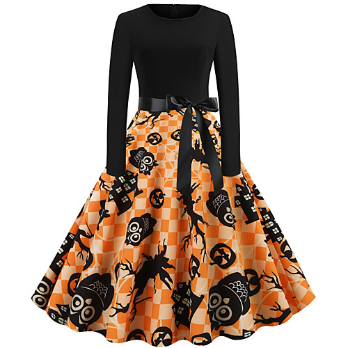 Women's Halloween A Line Dress Knee Length Dress Black Blue Red Fuchsia Orange Long Sleeve Owl Pumpkin Bat Print Ruched Patchwork Print Fall Round Neck Hot Vintage 2021 S M L XL XXL
Women's Halloween A Line Dress Knee Length Dress Black Blue Red Fuchsia Orange Long Sleeve Owl Pumpkin Bat Print Ruched Patchwork Print Fall Round Neck Hot Vintage 2021 S M L XL XXL