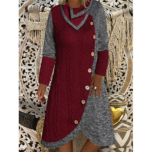 Women's Sweater Jumper Dress Knee Length Dress Red Long Sleeve Color Block Button Fall Spring Round Neck Hot Casual vacation dresses Cotton 2021 M L XL XXL 3XL
Women's Sweater Jumper Dress Knee Length Dress Red Long Sleeve Color Block Button Fall Spring Round Neck Hot Casual vacation dresses Cotton 2021 M L XL XXL 3XL