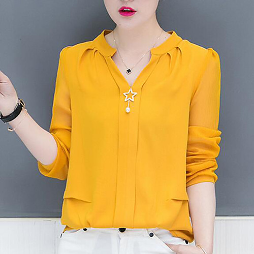 Women's Work Blouse Shirt Solid Colored Long Sleeve V Neck Tops Chiffon Streetwear Basic Top White Red Yellow
Women's Work Blouse Shirt Solid Colored Long Sleeve V Neck Tops Chiffon Streetwear Basic Top White Red Yellow