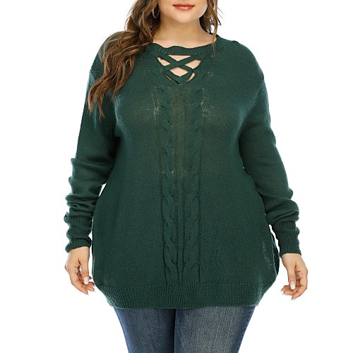 Women's Basic Knitted Hollow Out Solid Color Plain Pullover Acrylic Fibers Long Sleeve Plus Size Sweater Cardigans Crew Neck Fall Winter Green
Women's Basic Knitted Hollow Out Solid Color Plain Pullover Acrylic Fibers Long Sleeve Plus Size Sweater Cardigans Crew Neck Fall Winter Green
