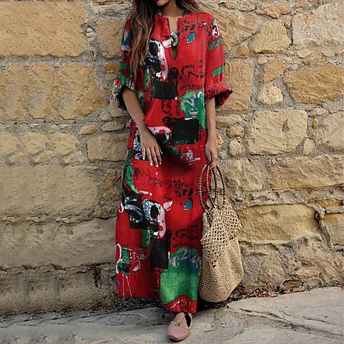 Women's Shift Dress Maxi long Dress Red Yellow Green 3/4 Length Sleeve Print Patchwork Print Fall V Neck Hot Casual Boho 2021 S M L XL XXL 3XL
Women's Shift Dress Maxi long Dress Red Yellow Green 3/4 Length Sleeve Print Patchwork Print Fall V Neck Hot Casual Boho 2021 S M L XL XXL 3XL