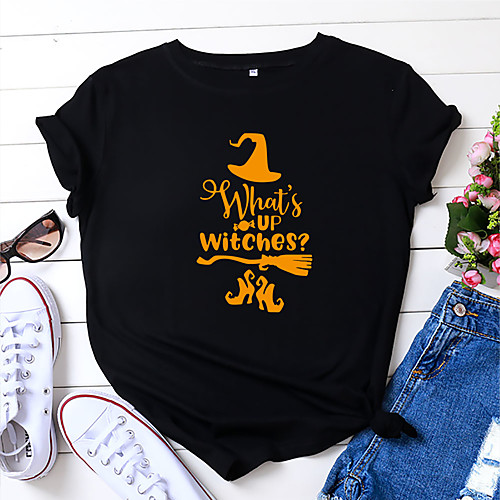 Women's Halloween Witch T shirt Graphic Letter Print Round Neck Tops 100% Cotton Basic Halloween Basic Top White Black Blushing Pink
Women's Halloween Witch T shirt Graphic Letter Print Round Neck Tops 100% Cotton Basic Halloween Basic Top White Black Blushing Pink