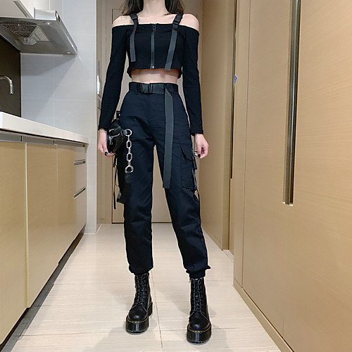 Women's Streetwear Breathable Cotton Loose Daily Tactical Cargo Pants Solid Colored Ankle-Length High Waist Black
Women's Streetwear Breathable Cotton Loose Daily Tactical Cargo Pants Solid Colored Ankle-Length High Waist Black