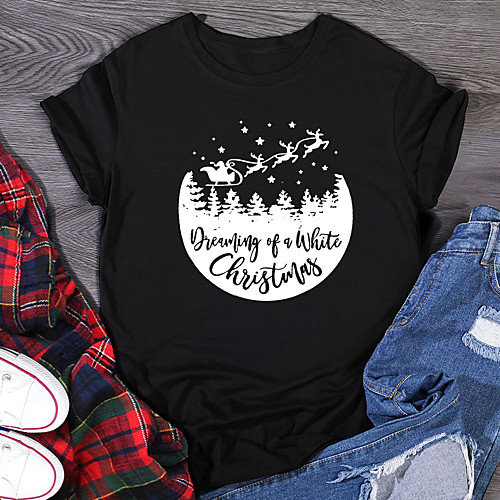 Women's Christmas T shirt Graphic Prints Print Round Neck Tops 100% Cotton Christmas Basic Top White Black Purple
Women's Christmas T shirt Graphic Prints Print Round Neck Tops 100% Cotton Christmas Basic Top White Black Purple