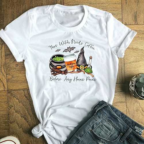 Women's Halloween Witch T-shirt Graphic Prints Letter Pumpkin Print Round Neck Tops 100% Cotton Basic Halloween Basic Top White Blue Purple
Women's Halloween Witch T-shirt Graphic Prints Letter Pumpkin Print Round Neck Tops 100% Cotton Basic Halloween Basic Top White Blue Purple