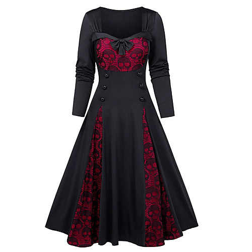 Women's Halloween A Line Dress Knee Length Dress Purple Red Wine Green Long Sleeve Skulls Solid Color Mesh Patchwork Bow Fall Square Neck Hot Vintage 2021 L XL XXL 3XL 4XL 5XL
Women's Halloween A Line Dress Knee Length Dress Purple Red Wine Green Long Sleeve Skulls Solid Color Mesh Patchwork Bow Fall Square Neck Hot Vintage 2021 L XL XXL 3XL 4XL 5XL