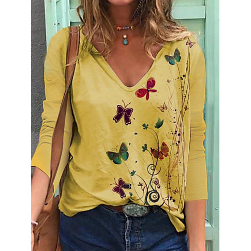 Women's T-shirt Butterfly Long Sleeve Print V Neck Tops Cotton Basic Basic Top White Blue Purple
Women's T-shirt Butterfly Long Sleeve Print V Neck Tops Cotton Basic Basic Top White Blue Purple