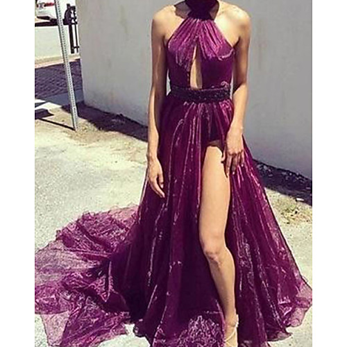 A-Line Celebrity Style Sexy Wedding Guest Formal Evening Dress Halter Neck Sleeveless Court Train Tulle with Pleats Split 2021
A-Line Celebrity Style Sexy Wedding Guest Formal Evening Dress Halter Neck Sleeveless Court Train Tulle with Pleats Split 2021