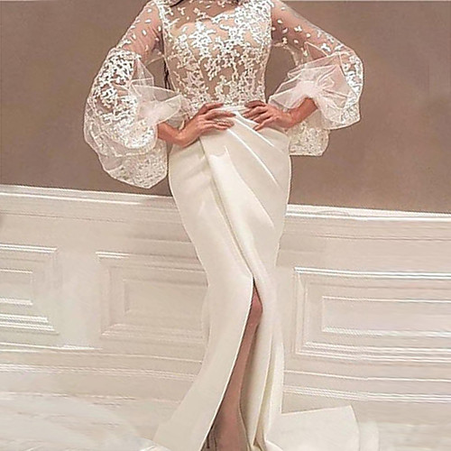 Women's Sheath Dress Maxi long Dress White Long Sleeve Solid Color Split Mesh Lace Fall Turtleneck Sexy Party Flare Cuff Sleeve Slim 2021 S M L XL XXL
Women's Sheath Dress Maxi long Dress White Long Sleeve Solid Color Split Mesh Lace Fall Turtleneck Sexy Party Flare Cuff Sleeve Slim 2021 S M L XL XXL