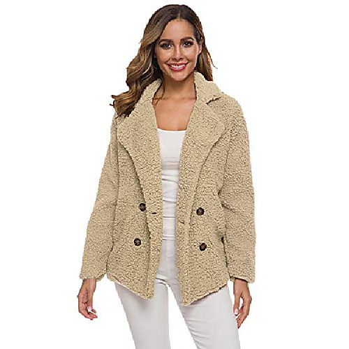 women's open front fleece fluffy jacket oversized casual lapel coat with pockets, khaki, s
women's open front fleece fluffy jacket oversized casual lapel coat with pockets, khaki, s