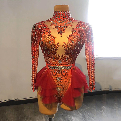 

Dance Costumes Exotic Dancewear Leotard / Onesie Pattern / Print Crystals / Rhinestones Women's Performance Long Sleeve Spandex