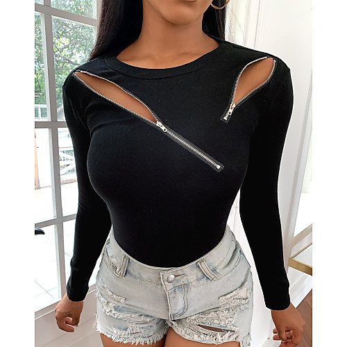 Women's Blouse Shirt Solid Colored Long Sleeve Zipper Round Neck Tops Slim Cotton Basic Basic Top Black
Women's Blouse Shirt Solid Colored Long Sleeve Zipper Round Neck Tops Slim Cotton Basic Basic Top Black