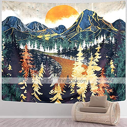 

mountain tapestry wall hanging forest trees art tapestry sunset tapestry road in nature landscape home decor for room & #40;70.9 x 92.5 inches& #41;
