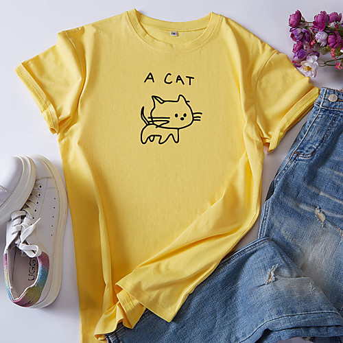 Women's T-shirt Cat Letter Round Neck Tops 100% Cotton Basic Basic Top White Black Red
Women's T-shirt Cat Letter Round Neck Tops 100% Cotton Basic Basic Top White Black Red