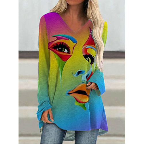 Women's T-shirt Abstract Long Sleeve Print V Neck Tops Basic Basic Top Black Rainbow Gray
Women's T-shirt Abstract Long Sleeve Print V Neck Tops Basic Basic Top Black Rainbow Gray