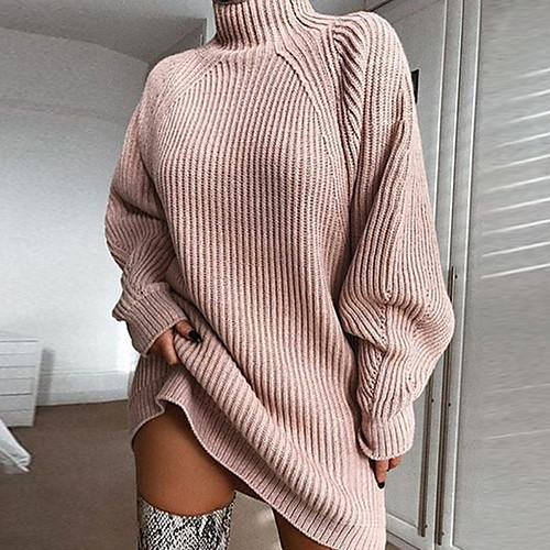 

Women's Basic Solid Color Pullover Dress Long Sleeve Sweater Cardigans Crew Neck Fall Winter Blushing Pink Wine Khaki