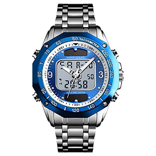 silver stainless steel strap outdoor sport watch analog digital led dual time display solar watches for men blue watch face
silver stainless steel strap outdoor sport watch analog digital led dual time display solar watches for men blue watch face