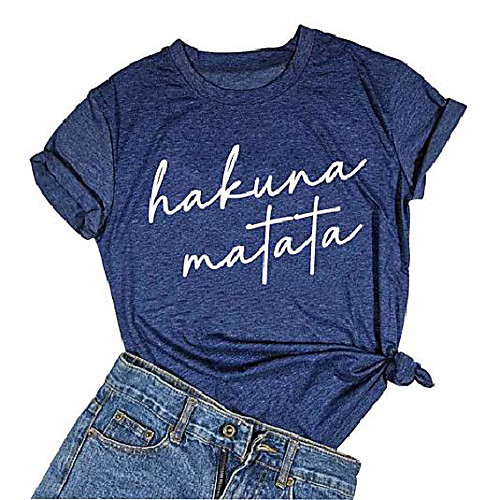 

women's hakuna matata letter print funny t shirt short sleeve tee top casual (xx-large, blue)