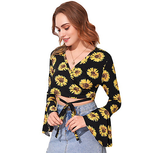 Women's Crop Top Floral Flower Sunflower Long Sleeve Lace up Print V Neck Tops Slim Basic Basic Top Black
Women's Crop Top Floral Flower Sunflower Long Sleeve Lace up Print V Neck Tops Slim Basic Basic Top Black