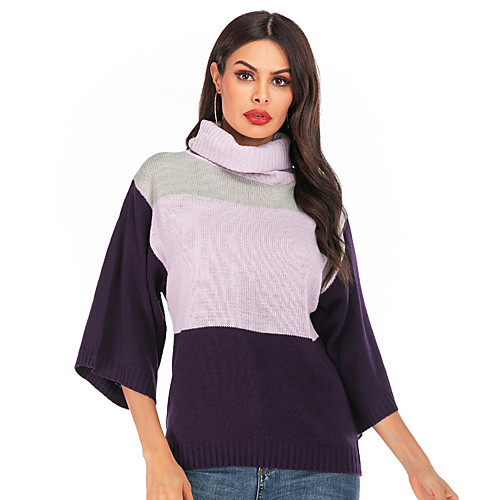 Women's Knitted Color Block Pullover 3/4 Length Sleeve Sweater Cardigans Turtleneck Fall Purple
Women's Knitted Color Block Pullover 3/4 Length Sleeve Sweater Cardigans Turtleneck Fall Purple