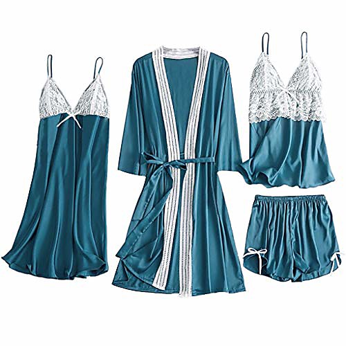 women's nightgown silk satin camisole pajama dress lingerie cover up cardigan 4pcs light blue s
women's nightgown silk satin camisole pajama dress lingerie cover up cardigan 4pcs light blue s