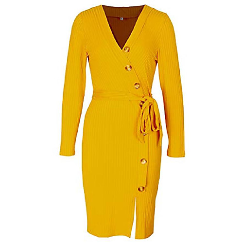 women midi dress v neck long sleeve sheath dress sexy bodycon knit dress (us l=tag size xl, yellow)
women midi dress v neck long sleeve sheath dress sexy bodycon knit dress (us l=tag size xl, yellow)
