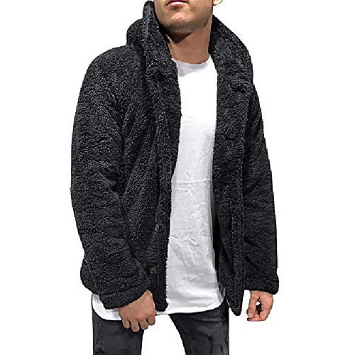 

mens sherpa fleece fuzzy hoodie jacket open front cardigans coat with pockets black