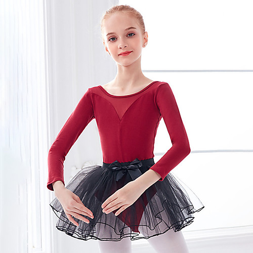

Ballet Skirts Bow(s) Split Joint Girls' Training Performance Long Sleeve High Mesh Spandex