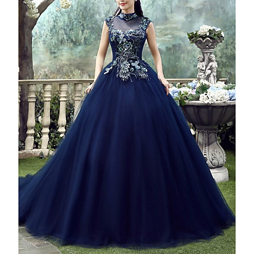 Ball Gown Elegant Floral Engagement Formal Evening Dress High Neck Sleeveless Chapel Train Lace Tulle with Appliques 2021
Ball Gown Elegant Floral Engagement Formal Evening Dress High Neck Sleeveless Chapel Train Lace Tulle with Appliques 2021