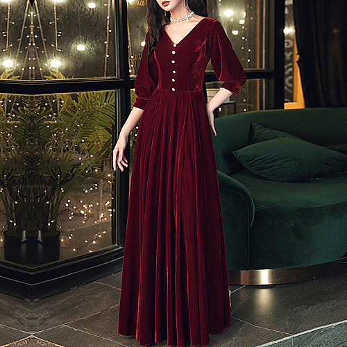 A-Line Minimalist Vintage Wedding Guest Formal Evening Dress V Neck Half Sleeve Floor Length Velvet with Buttons 2021
A-Line Minimalist Vintage Wedding Guest Formal Evening Dress V Neck Half Sleeve Floor Length Velvet with Buttons 2021