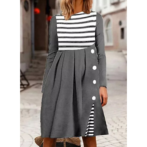 Women's Shift Dress Short Mini Dress Gray Long Sleeve Striped Patchwork Button Fall Spring Round Neck Casual 2021 M L XL XXL 3XL
Women's Shift Dress Short Mini Dress Gray Long Sleeve Striped Patchwork Button Fall Spring Round Neck Casual 2021 M L XL XXL 3XL