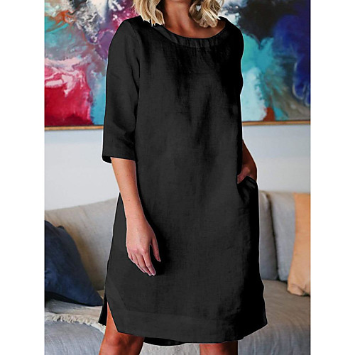 Women's A Line Dress Knee Length Dress White Black 3/4 Length Sleeve Solid Color Print Summer Round Neck Casual 2021 S M L XL XXL 3XL 4XL 5XL / Plus Size
Women's A Line Dress Knee Length Dress White Black 3/4 Length Sleeve Solid Color Print Summer Round Neck Casual 2021 S M L XL XXL 3XL 4XL 5XL / Plus Size