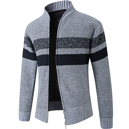 Men's Striped Cardigan Long Sleeve Sweater Cardigans Stand Collar Blue Red Light gray
Men's Striped Cardigan Long Sleeve Sweater Cardigans Stand Collar Blue Red Light gray