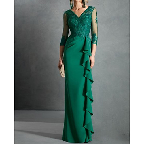 Sheath / Column Beautiful Back Elegant Wedding Guest Formal Evening Dress V Neck Long Sleeve Floor Length Lace Satin with Ruffles Draping 2021
Sheath / Column Beautiful Back Elegant Wedding Guest Formal Evening Dress V Neck Long Sleeve Floor Length Lace Satin with Ruffles Draping 2021