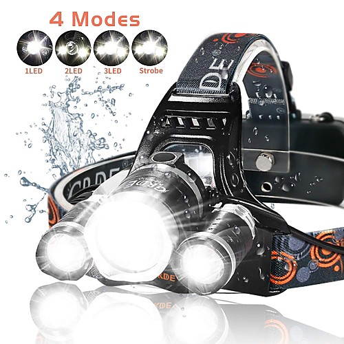 

4 Headlamps Flashlight Zoomable Rechargeable 2500 lm LED 3 Emitters 4 Mode with Batteries and Charger Zoomable Rechargeable Super Light Waterfall Camping / Hiking / Caving Cycling / Bike Working EU