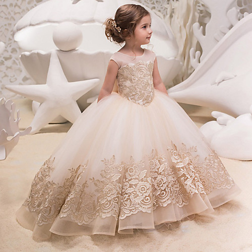Princess / Ball Gown Sweep / Brush Train Party / Wedding Flower Girl Dresses - Lace / Tulle Cap Sleeve Jewel Neck with Bow(s) / Appliques
Princess / Ball Gown Sweep / Brush Train Party / Wedding Flower Girl Dresses - Lace / Tulle Cap Sleeve Jewel Neck with Bow(s) / Appliques
