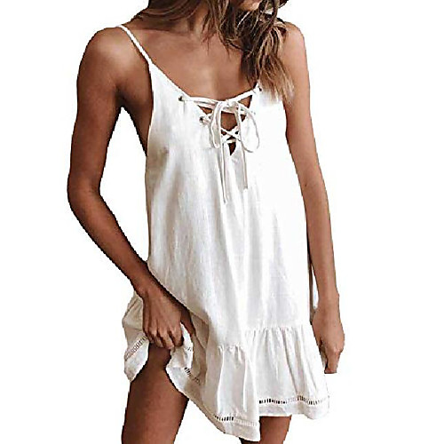 women's pleated solid dresses spaghetti strap ruffle hem plain lace up short mini dress white
women's pleated solid dresses spaghetti strap ruffle hem plain lace up short mini dress white