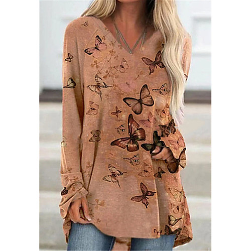 Women's T shirt Butterfly Long Sleeve Print V Neck Tops Loose Basic Basic Top Blue Khaki
Women's T shirt Butterfly Long Sleeve Print V Neck Tops Loose Basic Basic Top Blue Khaki