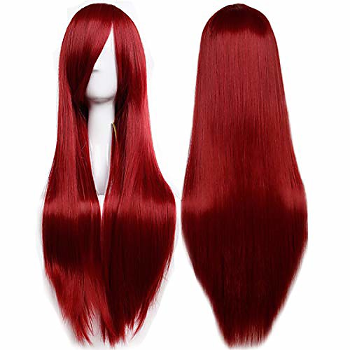 

80cm(32) women long straight hair wig fashion cosplay anime party costume dress synthetic full wigs (wine red)