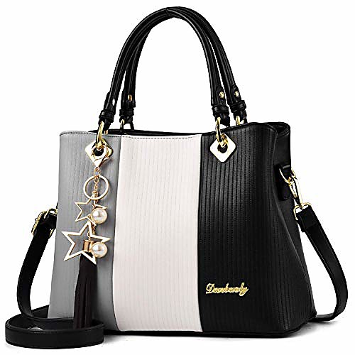 women top handle satchel handbags tote purse crossbody bags for women (black&gray)
women top handle satchel handbags tote purse crossbody bags for women (black&gray)