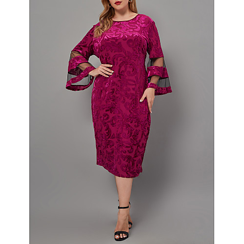 Women's Sheath Dress Midi Dress Fuchsia 3/4 Length Sleeve Floral Mesh Patchwork Fall Round Neck Vintage Sexy Flare Cuff Sleeve 2021 XL XXL 3XL 4XL 5XL 6XL / Plus Size
Women's Sheath Dress Midi Dress Fuchsia 3/4 Length Sleeve Floral Mesh Patchwork Fall Round Neck Vintage Sexy Flare Cuff Sleeve 2021 XL XXL 3XL 4XL 5XL 6XL / Plus Size