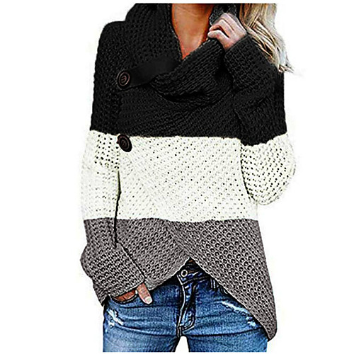 Women's Knitted Asymmetric Hem Color Block Pullover Long Sleeve Sweater Cardigans Turtleneck Fall Black Blue Brown
Women's Knitted Asymmetric Hem Color Block Pullover Long Sleeve Sweater Cardigans Turtleneck Fall Black Blue Brown