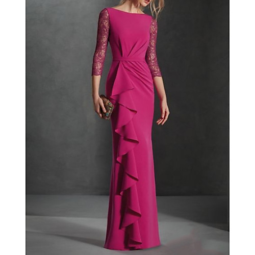 Sheath / Column Elegant Vintage Wedding Guest Formal Evening Dress Boat Neck 3/4 Length Sleeve Floor Length Lace Satin with Ruffles Draping 2021
Sheath / Column Elegant Vintage Wedding Guest Formal Evening Dress Boat Neck 3/4 Length Sleeve Floor Length Lace Satin with Ruffles Draping 2021