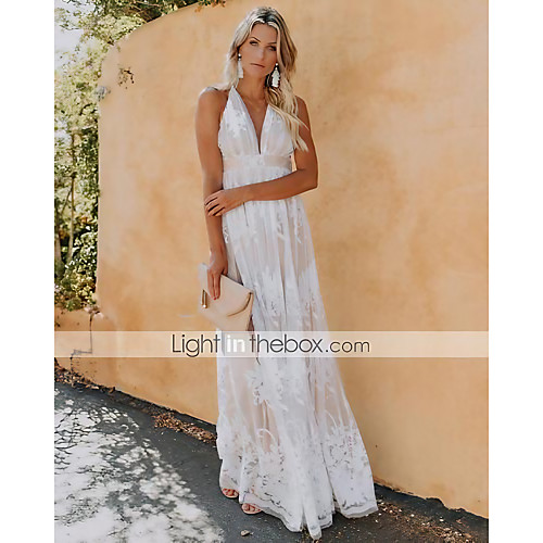 

Women's Swing Dress Maxi long Dress Blushing Pink Royal Blue White Sleeveless Solid Color Backless Lace Spring Summer V Neck Elegant Casual Holiday Party 2021 S M L XL