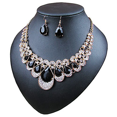 crystal glass water droplets large stones necklace and stud earrings set for women (black)
crystal glass water droplets large stones necklace and stud earrings set for women (black)