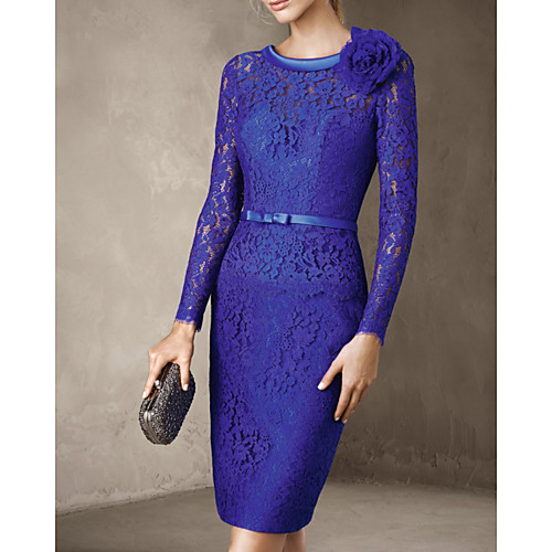 Sheath / Column Elegant Floral Wedding Guest Cocktail Party Dress Jewel Neck Long Sleeve Knee Length Lace with Sash / Ribbon 2021
Sheath / Column Elegant Floral Wedding Guest Cocktail Party Dress Jewel Neck Long Sleeve Knee Length Lace with Sash / Ribbon 2021