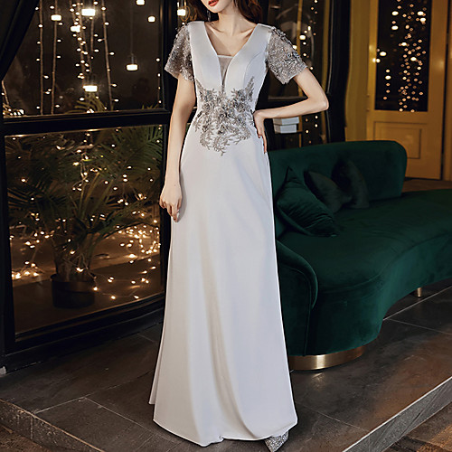 Sheath / Column Elegant Floral Party Wear Prom Dress V Neck Short Sleeve Floor Length Stretch Satin with Embroidery Appliques 2021
Sheath / Column Elegant Floral Party Wear Prom Dress V Neck Short Sleeve Floor Length Stretch Satin with Embroidery Appliques 2021