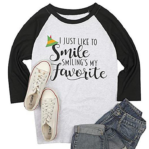 i like to smile smilings my favorite shirt christmas women cute elf hat graphic print splicing sleeve tshirt (black, large)
i like to smile smilings my favorite shirt christmas women cute elf hat graphic print splicing sleeve tshirt (black, large)